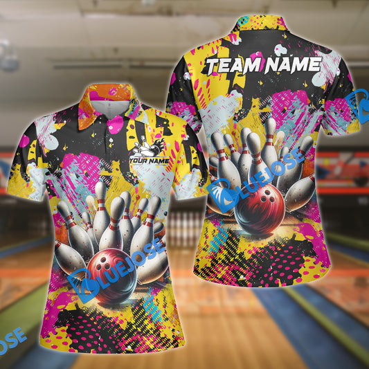 BlueJoses Bowling Graffiti Yellow Customized Name, Team Name 3D Shirt