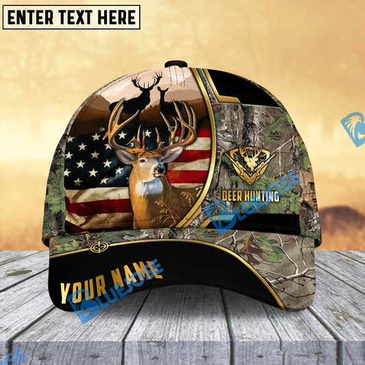 BlueJose Deer Hunting American Flag Version Golden Line Pattern Multicolor Personalized Cap