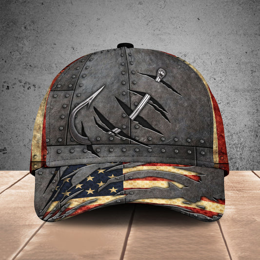 BlueJose Fishing hat United States Hook print Cap