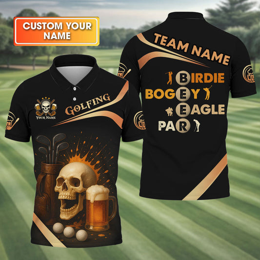BlueJose Funny Skull Beer Golf Customized Name, Team Name Shirt