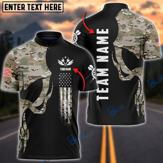 BlueJose Darts Skull Army Flag Custom Polo Shirts
