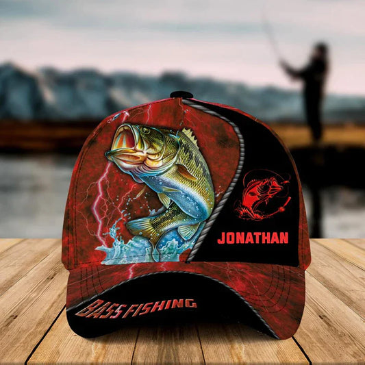 BlueJose Personalized Bass Fishing Red Cap