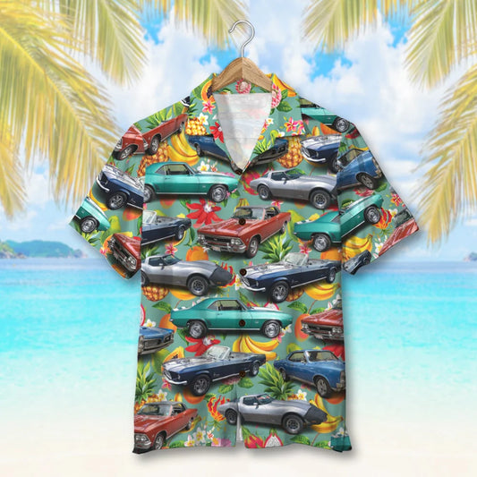 Custom Car Photo Hawaiian Shirt, Tropical Fruit Pattern, Summer Gift