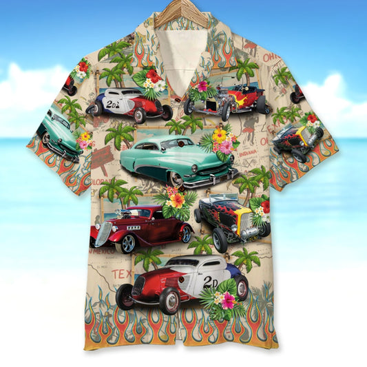Bluejose Custom Hot Rod Photo Hawaiian Shirt, American Map Pattern