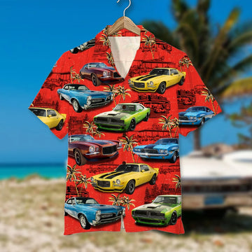 Custom Classic Car Photo Hawaiian Shirt, Coconut Tree Pattern