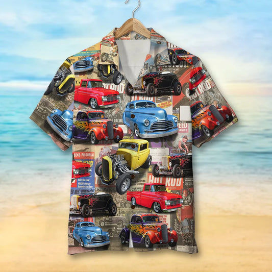 Custom Hot Rod Photo Hawaiian Shirt, Magazine Pattern