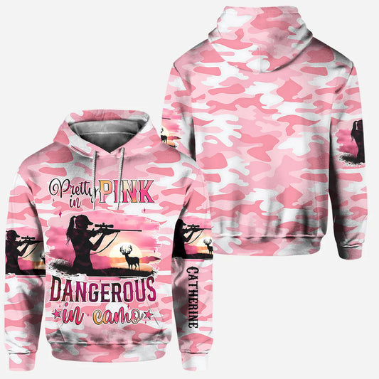 BlueJose Pink Camo, Personalized Hunting All Over Shirt, Personalized 3D Hoodie For Hunting Lover