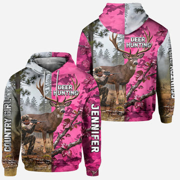 BlueJose Country Girl, Personalized Hunting All Over Shirt, Personalized 3D Hoodie For Hunting Lover