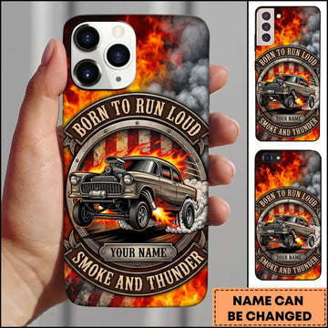 BlueJose Classic Muscle Car Born to Run Loud Orange Flame Design Personalized Name 3D Phone Case