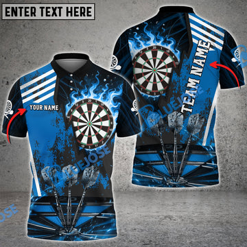 BlueJose Darts Dartboard Flame Hitting Target Personalized Name, Team Name Shirt (4 Colors)