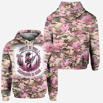 BlueJose Pretty in Pink Dangerous in Camo, Personalized Hunting All Over Shirt, Personalized 3D Hoodie For Hunting Lover