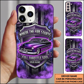 BlueJose Classic Muscle Car Purple Neon Fire Storm Design Personalized Name 3D Phone Case