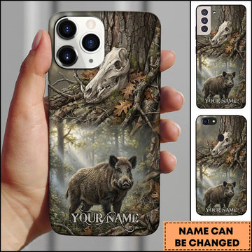 BlueJose Artist Hunting Wild Boar Deer Skull Forest Realistic Camo Personalized Name Phone Case