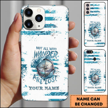 BlueJose Artist Hunting - Not All Who Wander Are Lost Compass Ocean Waves Personalized Name Phone Case