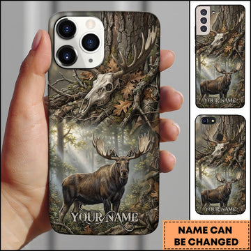BlueJose Artist Hunting Moose Deer Skull Forest Realistic Camo Personalized Name Phone Case
