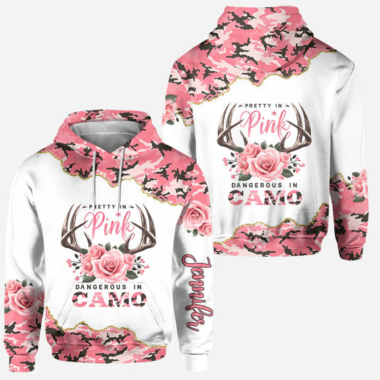 BlueJose Pretty In Pink, Personalized Hunting All Over Shirt, Personalized 3D Hoodie For Hunting Lover