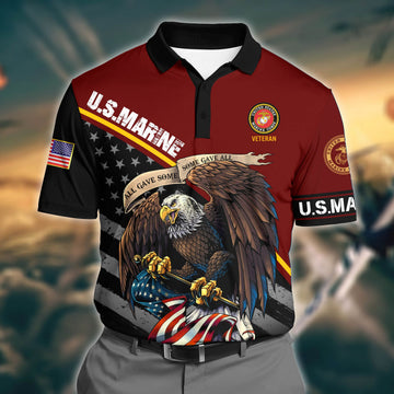 BlueJose Premium U.S Marine 3D Polo All Over Printed