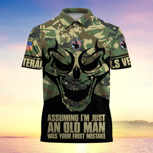 BlueJose Assuming I'm Just An Old Man Was Your First Mistake US Veteran MultiService Polo Shirt