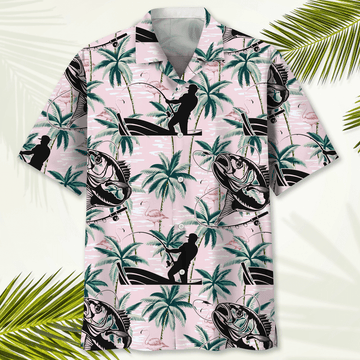 BlueJose Pink Fishing Tropical Hawaiian Shirt