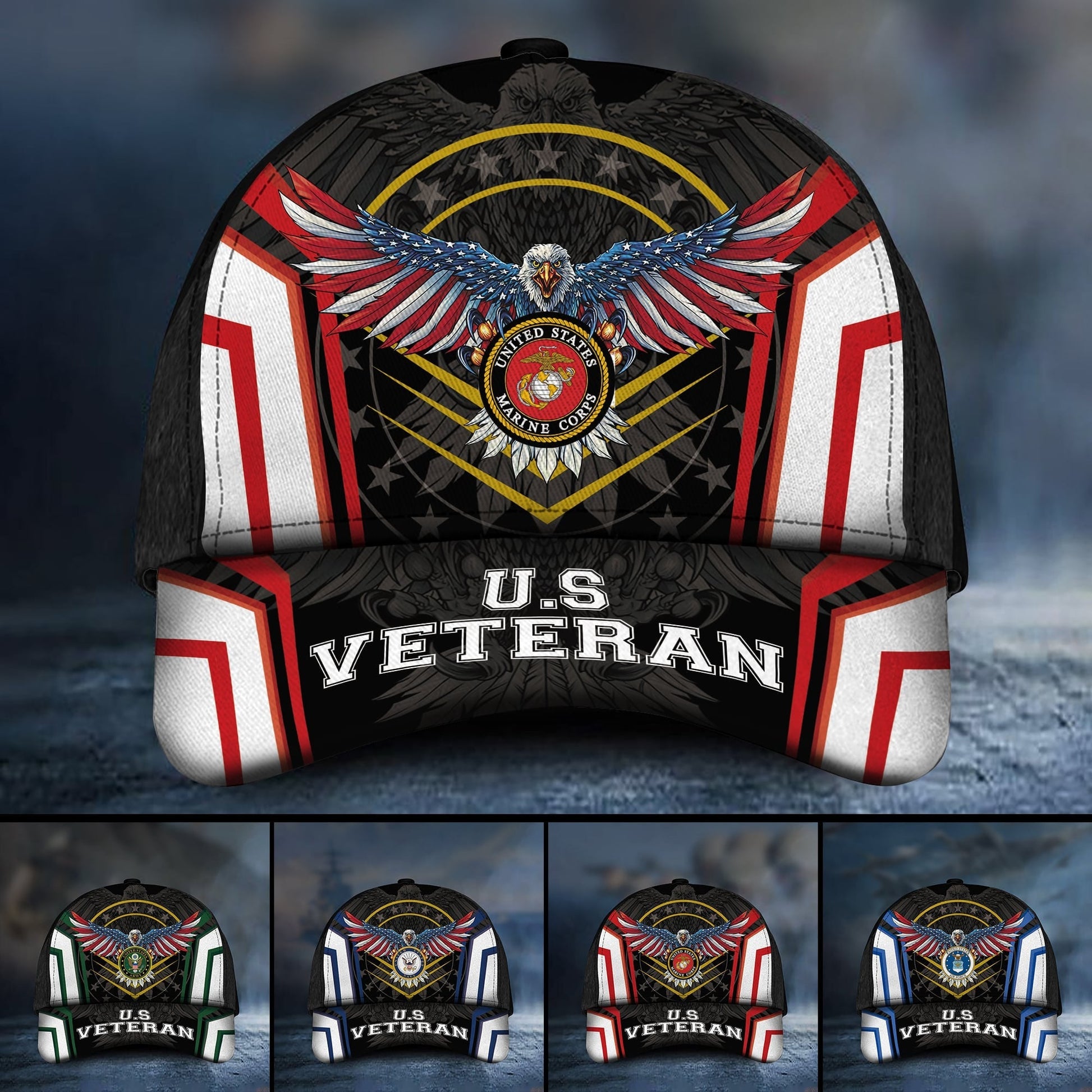 BlueJose Premium Multiple US Military Services Veteran 3D Cap PVC301202