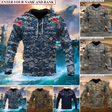 BlueJose Premium Multiple US Military Services Veteran Personalize Hoodie