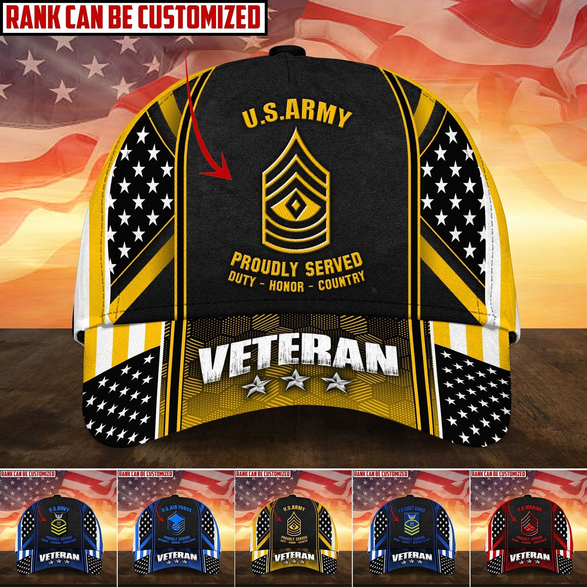 BlueJose Premium Personalised Multiple US Military Services Veteran 3D Cap PVC120202