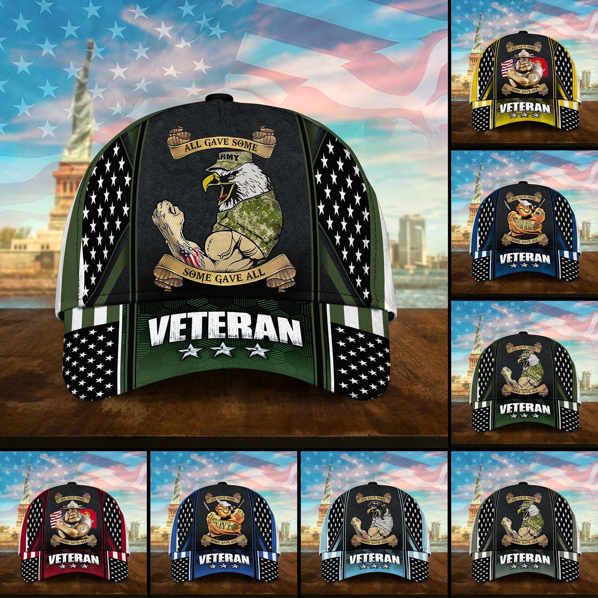 BlueJose Premium U.S Multiple Service Veteran 3D Cap PVC240201