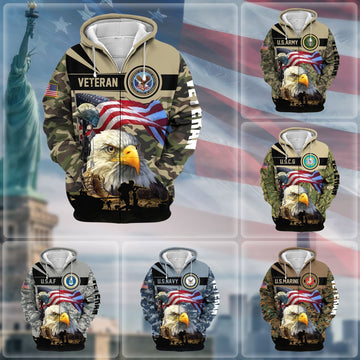 BlueJose Premium Honoring All Who Served US Veteran Zip Hoodie