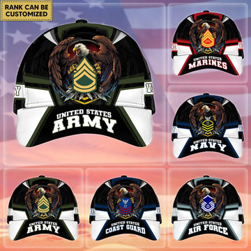 BlueJose Premium Personalized Custom Rank US Veteran Cap APVC220701