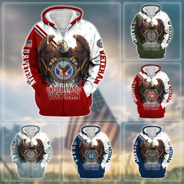 BlueJose Premium Eagle US Veteran Zip Hoodie
