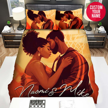 BlueJose Personalized Basketball Black Couple Custom Name Duvet Cover Bedding Set