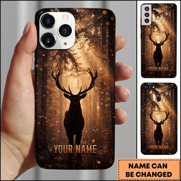 BlueJose Artist Hunting Deer Silhouette Golden Sunlit Forest Personalized Name Phone Case