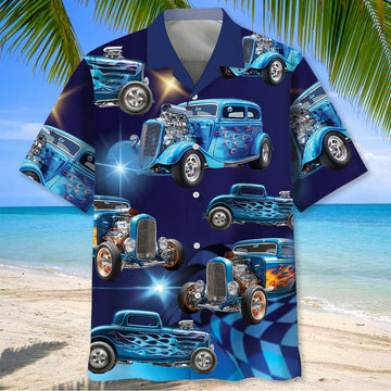 Bluejose Personalized Hot Rod Blue Style Hawaiian Shirt