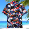 Bluejose Personalized American Flag Flame Hot Rod Tropical Hibiscus Hawaiian Shirt