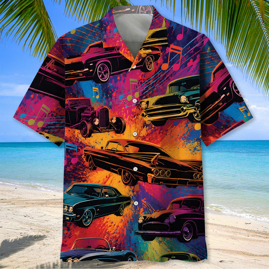 Bluejose Retro Rhythm Classic Car Hawaiian Shirt