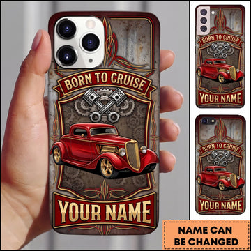 BlueJose Classic Hot Rod Red Vintage Car and Retro Garage Badge Personalized Name 3D Phone Case
