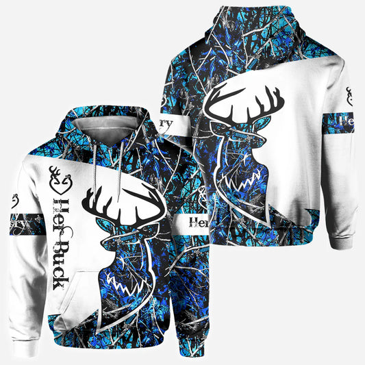 BlueJose Her Buck His Doe, Personalized Hunting All Over Shirt, Personalized 3D Hoodie For Hunting Lover