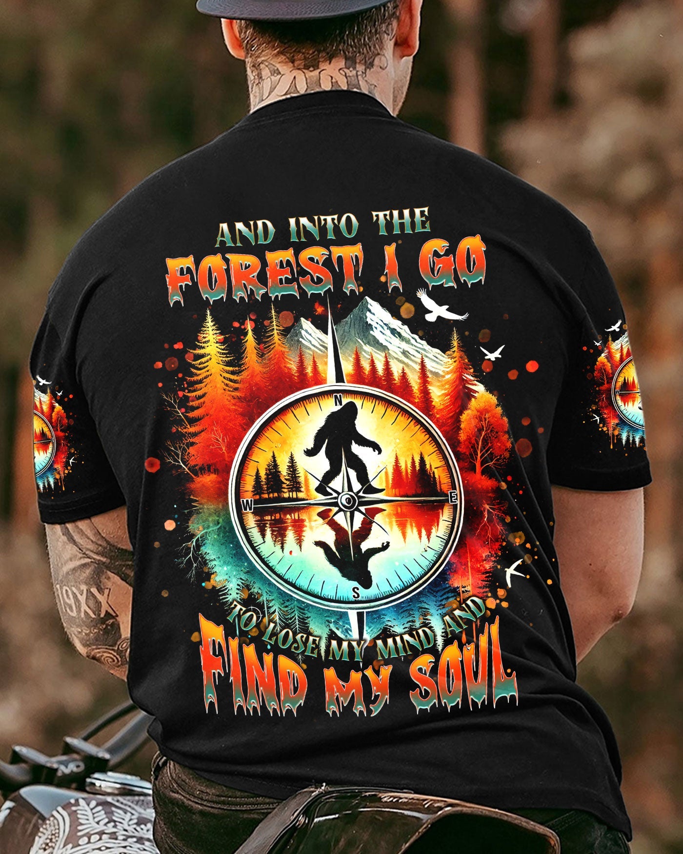 AND INTO THE FOREST I GO BIGFOOT COMPASS ALL OVER PRINT  - TLNT1303251