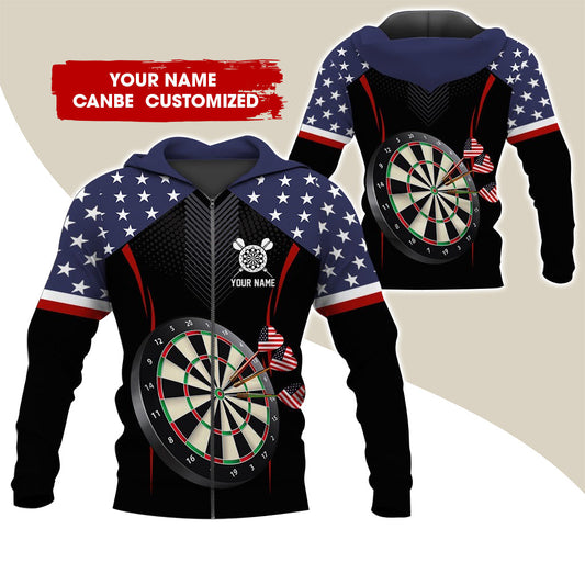 BlueJose American Flag Darts Personalized Name, Team Name Hoodie