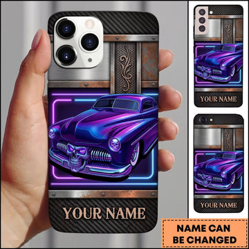 BlueJose Hot Rod Purple Neon Classic Muscle Car Personalized Name 3D Phone Case