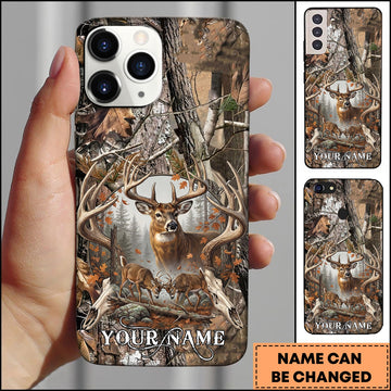 BlueJose Deer Hunting Forest Skull Buck Rustic Camo Art Multicolor Options Personalized Name 3D Phone Case (5 Colors)