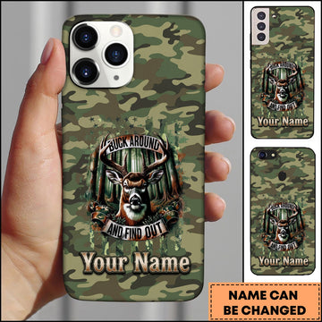 BlueJose Artist Hunting - Buck Around And Find Out Deer Camo Personalized Name Phone Case