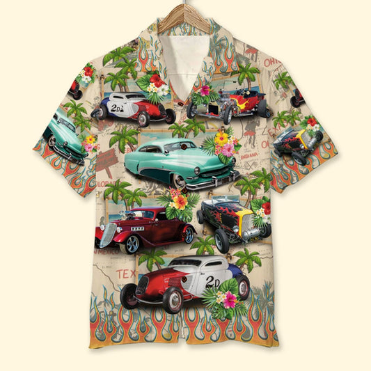 Bluejose Custom Hot Rod Photo Hawaiian Shirt, American Map Pattern