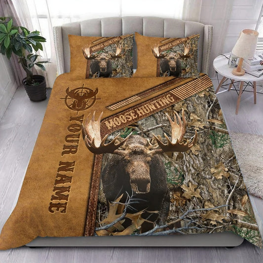 Bluejose Moose Hunting Leather Pattern Bedding Set 3D All Over Printed