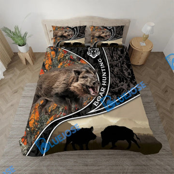 Bluejose Boar Hunting Leather Happy Couple Boar Pattern Bedding Set 3D All Over Printed