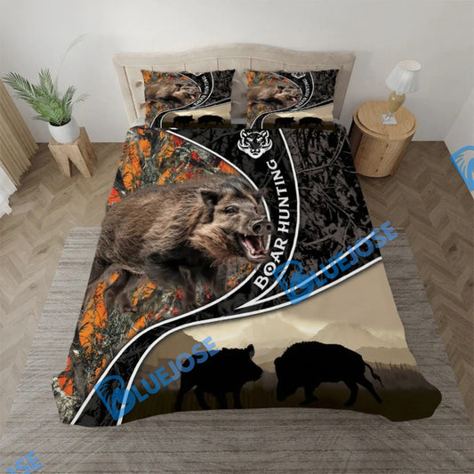 Bluejose Boar Hunting Leather Happy Couple Boar Pattern Bedding Set 3D All Over Printed