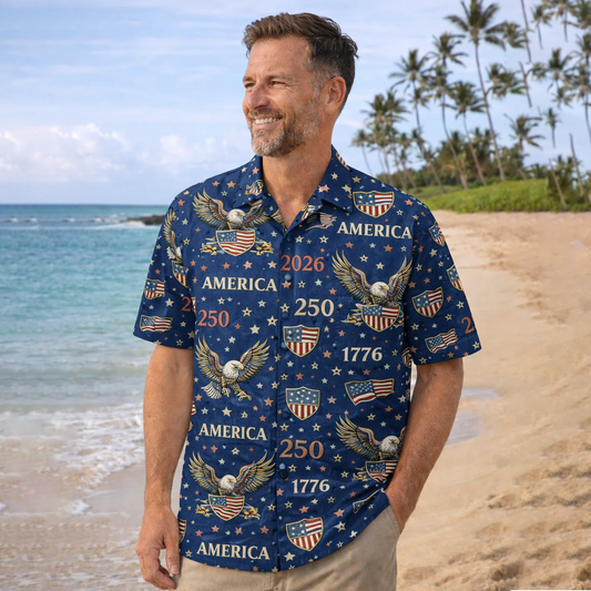 BlueJose Celebrate America's 250th Anniversary Personalized Patriotic Hawaiian Shirt