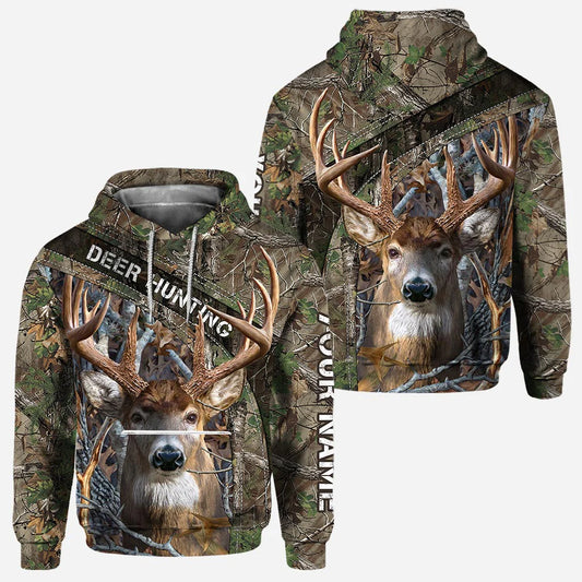 BlueJose Deer Hunting Camo, Personalized All Over Hoodie, Personalized 3D Hoodie For Hunting Lover