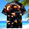 Bluejose Black Hot Rod On Fire Hawaiian Shirt