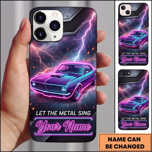 BlueJose Classic Muscle Car Purple Neon Lightning and Retro Car Personalized Name 3D Phone Case